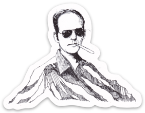 Hunter S Thompson mountain portrait sticker by Maya Joy