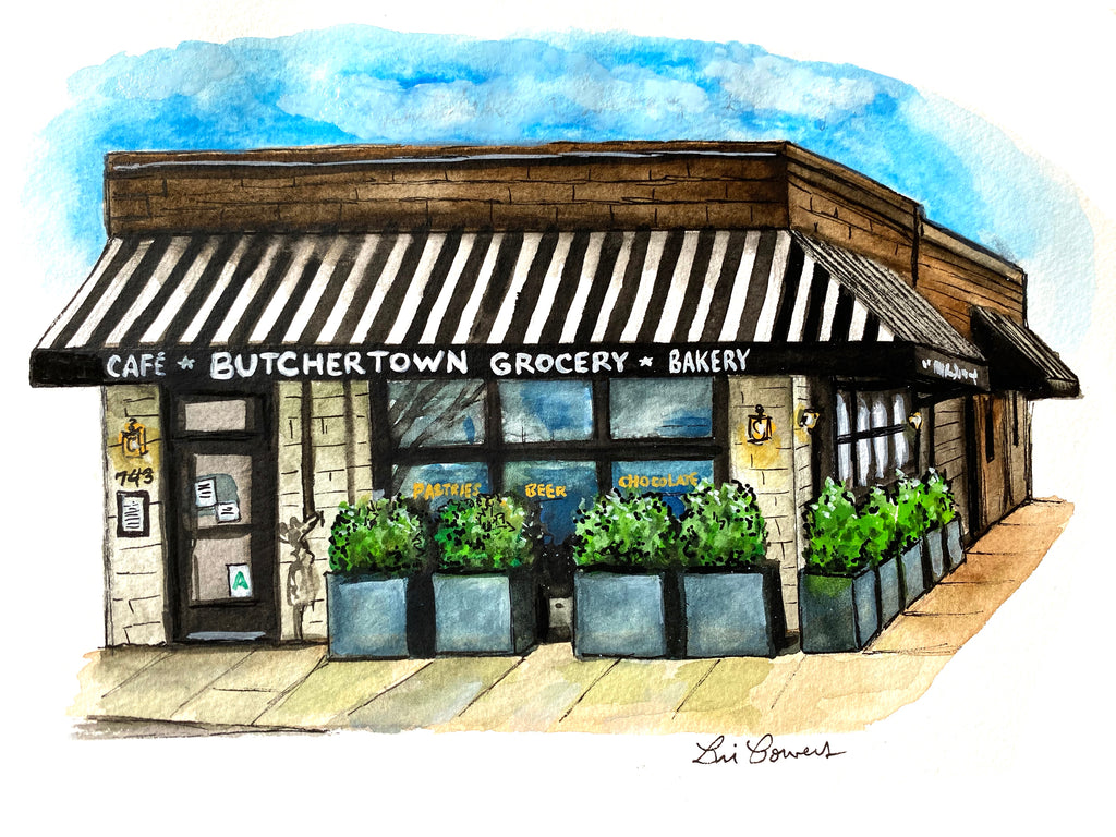 Butchertown Grocery Bakery watercolor print by Bri Bowers