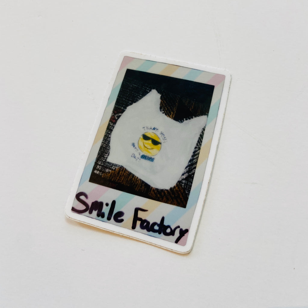 plastic bag smile factory sticker